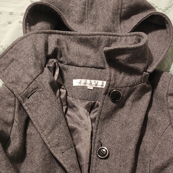 Kenneth Cole Women's Gray Hooded Trench Coat - Picture 2 of 6